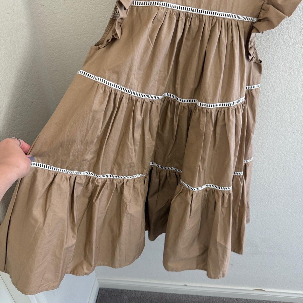 EN SAISON Edna Ruffle Tiered Babydoll mini Dress tan flowy boho size S - Picture 3 of 9